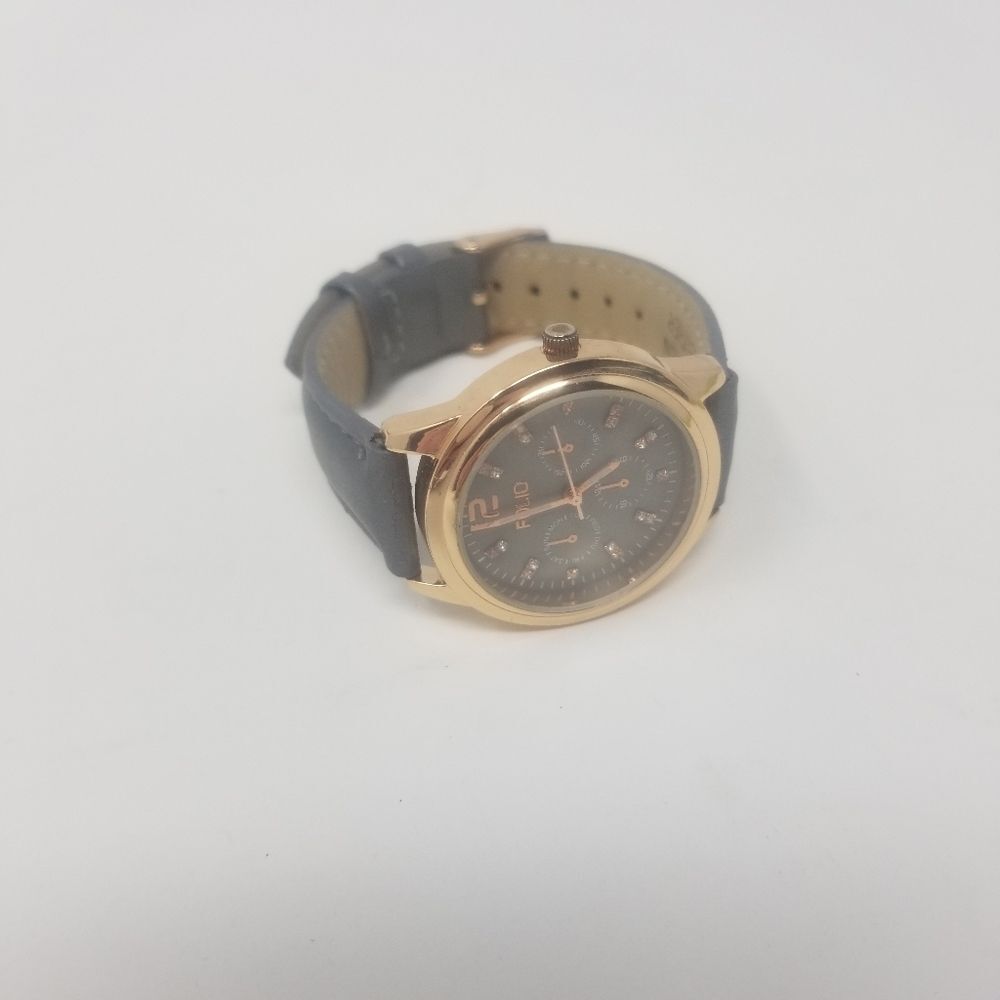 Folio Gold Multi Dial Grey Face Faux Leather Band Gemmed FMDFOL054 Men's Watch